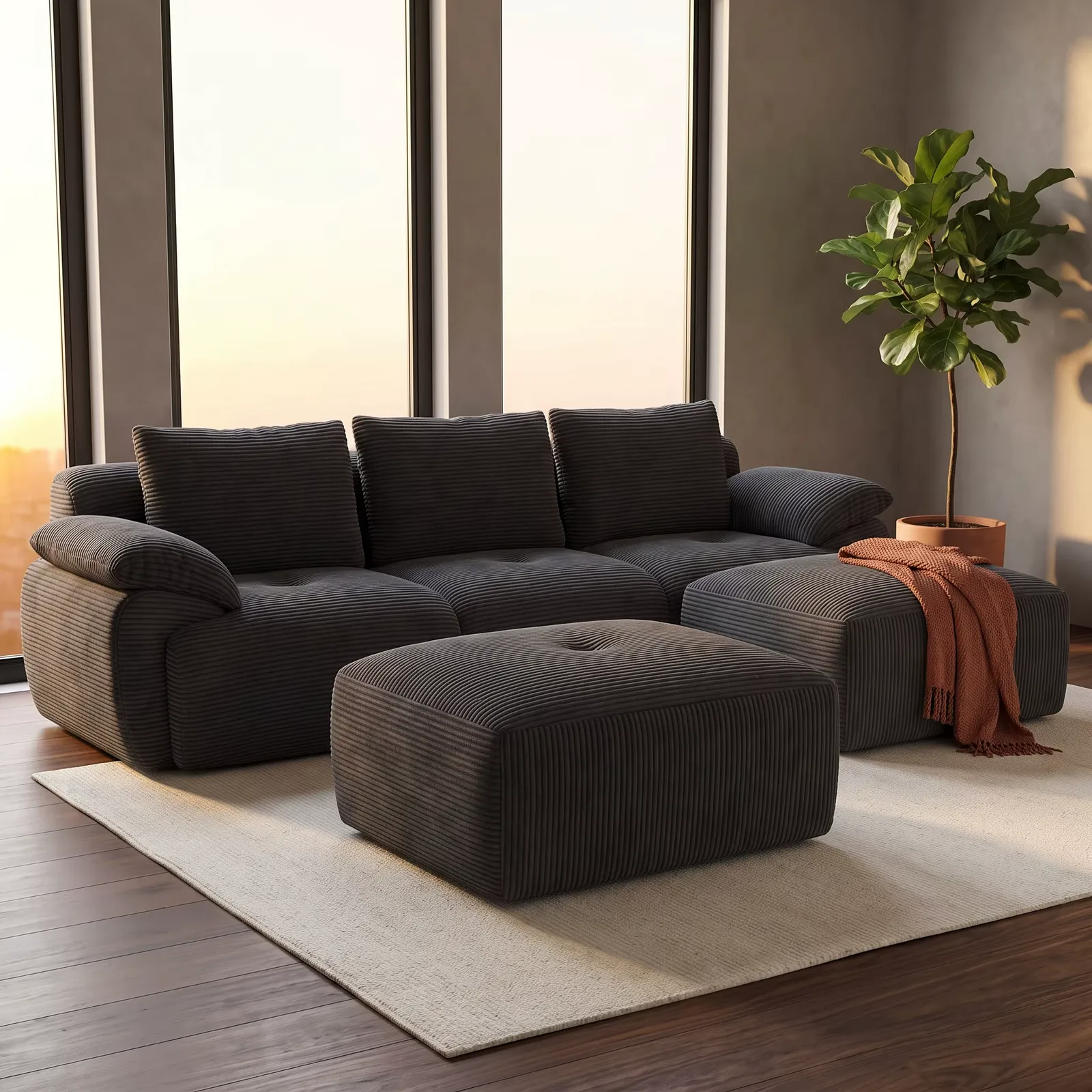 Canapé d'angle modulaire en forme de L 71 cm velours gris — view 1