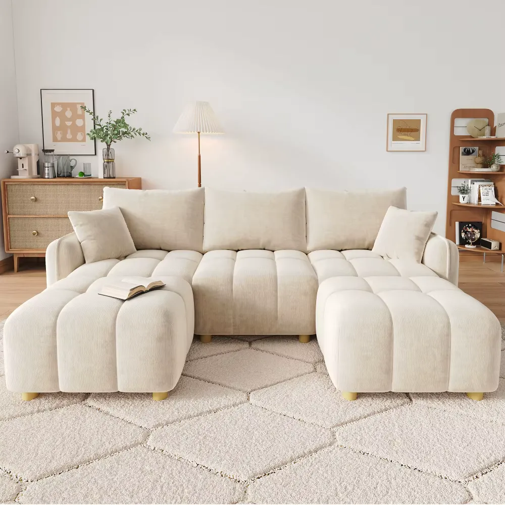 Canapé modulable 219 cm tissu chenille — view 3
