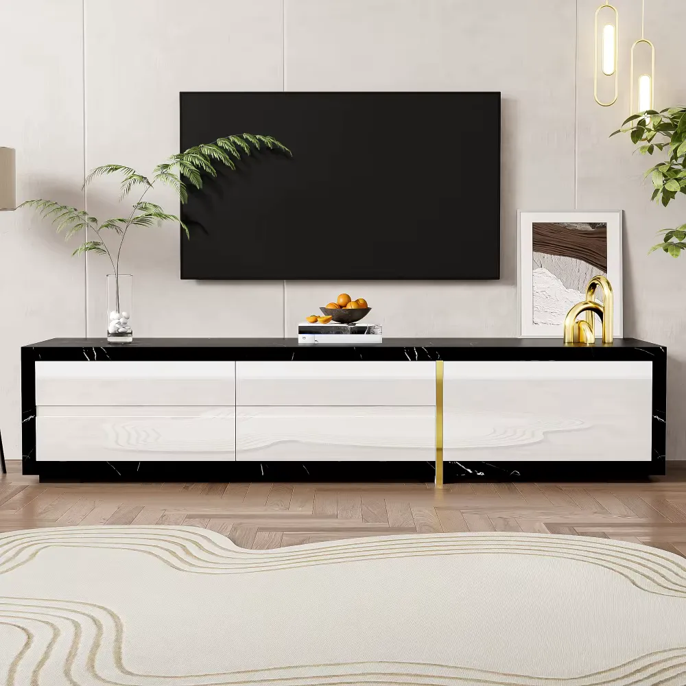 Meuble TV 140-260 cm blanc noir marbre — view 1