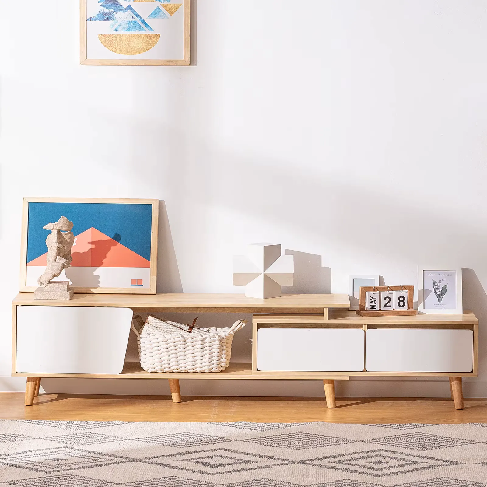 Meuble TV 140 cm blanc bois — view 1