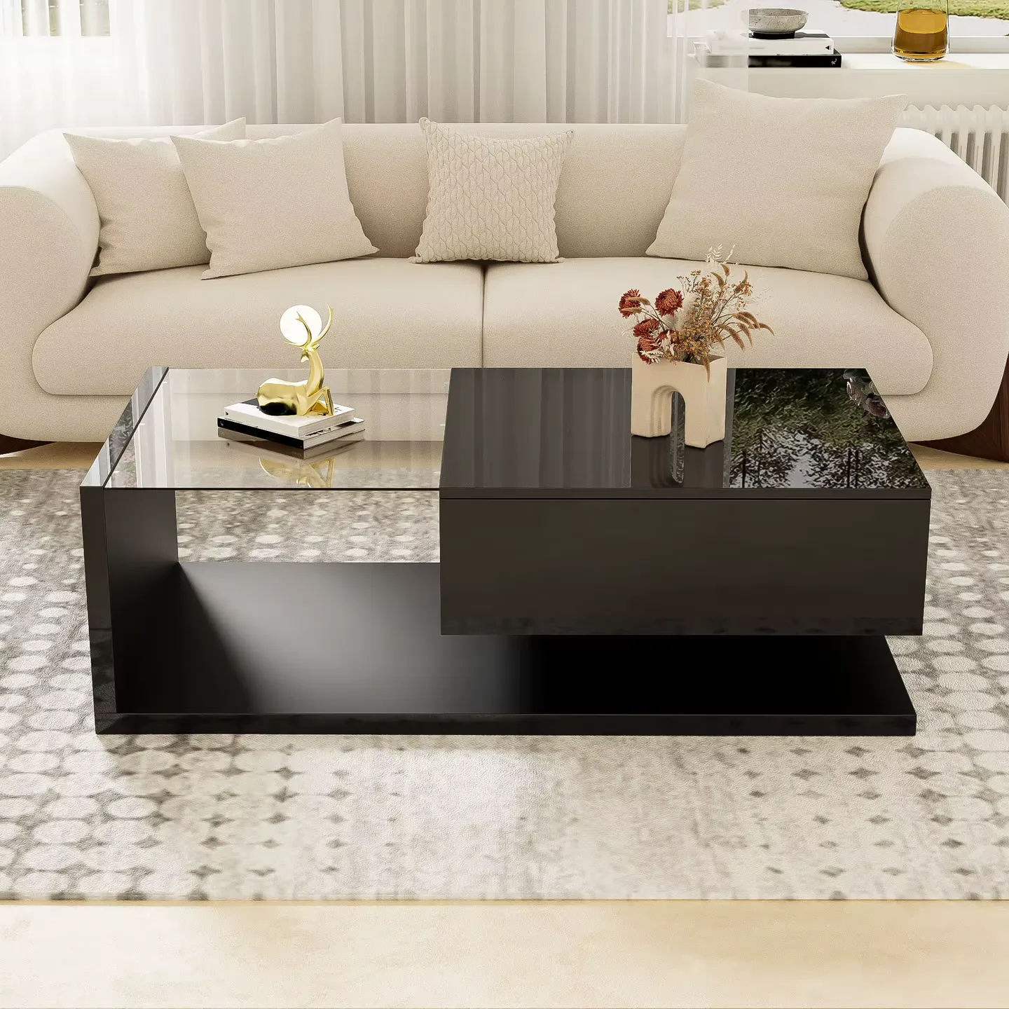 Table basse 105 x 55 cm verre noir — view 3