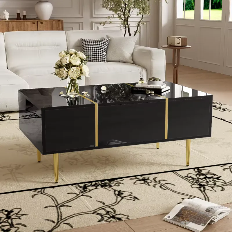 Table basse rectangulaire 100 cm noir haute brillance — view 9