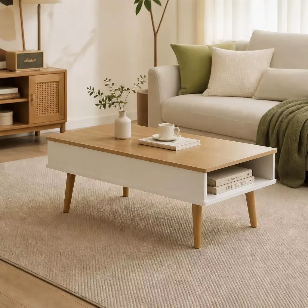 Table basse relevable 100 cm bois naturel — view 1